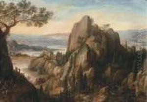 An Extensive River Landscape With A Monastery On A Cliff