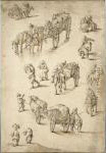 Sheet Of Studies Of Peasants, Riders And Waggons - view 1