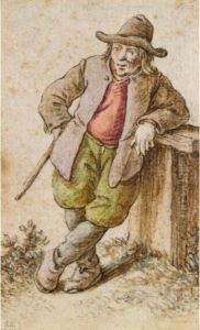 A Male Peasant Leaning To The Right, With Hat And Stick