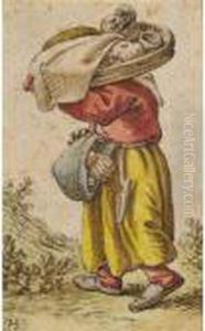 Peasant Woman Walking To The Left, Carrying Goods In A Basket And Sling by Herman Saftleven