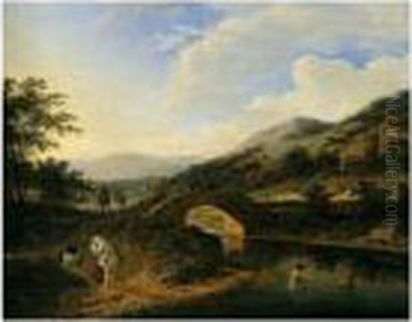 Landscape With Bathers In A River Near A Bridge - view 1