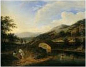 Landscape With Bathers In A River Near A Bridge