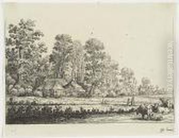 Landscape With A Farm And A Woman Milking A Cow - view 1