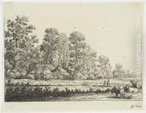 Landscape With A Farm And A Woman Milking A Cow Landscape With A Farm And A Woman Milking A Cow