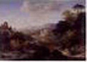 Mountainous Landscape With Travelers by Herman Saftleven