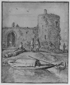 Boats Moored Outside A City Wall With Figures Near A Gate Boats Moored Outside A City Wall With Figures Near A Gate