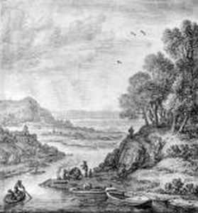 A Rhenish Landscape With Fishermen Tarring A Boat, Near Linz by Herman Saftleven
