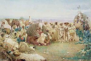 A Caravan resting at Kabylie, 1885 by Gustavo Simoni