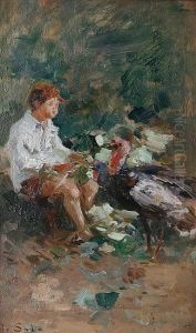 A Young Boy With Two Turkeys
Signed 'paolo Sala' ,
Oil On Board by Paolo Sala