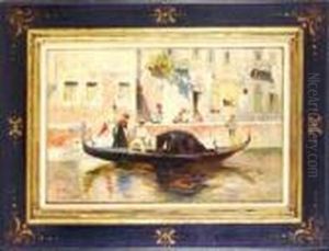 Canale Di Venezia Con Gondola E Figure. by Paolo Sala
