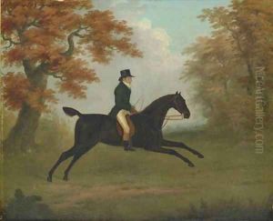 A gentleman out riding on a dark bay horse
