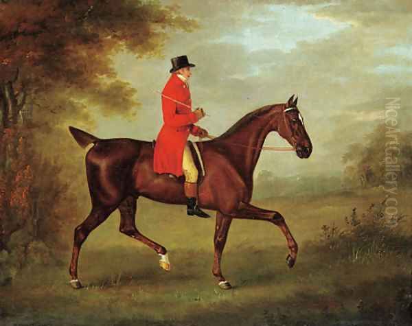 A huntsman on a bay hunter, in a landscape - view 1