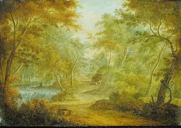 A Wooded Landscape with a Stream and a Fisherman - view 1