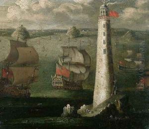 Men-o-War and other Vessels before the Eddystone Lighthouse