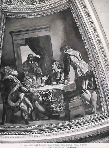 Galileo Galilei 1564-1642 in Arcetri with his pupils, Evangelista Torricelli 1608-47 and Vincenzo Viviani 1622-1703 from the Tribune of Galileo - view 1