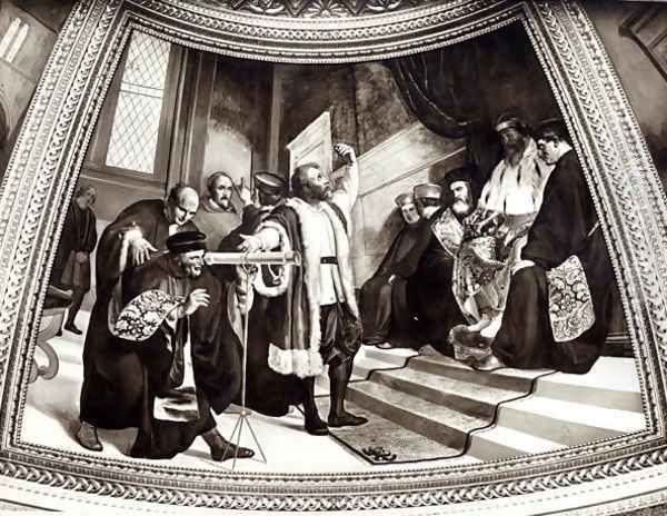 Galileo 1564-1642 presenting his telescope to the Venetian senate, from The Trial of Galileo - view 1