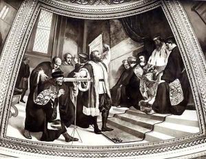 Galileo 1564-1642 presenting his telescope to the Venetian senate, from The Trial of Galileo by Luigi Sabatelli