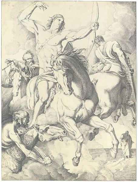 Vidi, quod aperuisset agnus... The Four Horsemen of the Apocalypse, Saint John the Evangelist seen beyond - view 1