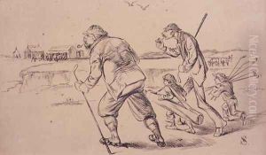 Golfers off to Practice on the Beach, illustration from Graphic magazine, pub. c.1870 by Henry Sandercock