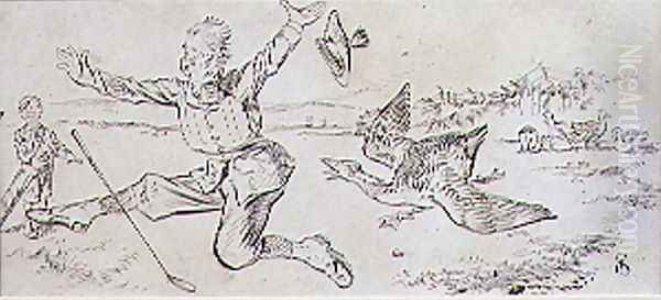 The Attacked Golfer, illustration from Graphic magazine, pub. c.1870 - view 1