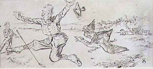 The Attacked Golfer, illustration from Graphic magazine, pub. c.1870 by Henry Sandercock