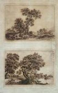 Figures By Woodland And A Drover By A River Shore