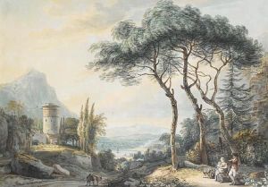 An Italianate Landscape With A
Family Resting Beneath A Tree And Boats On A River In The Distance by Paul Sandby
