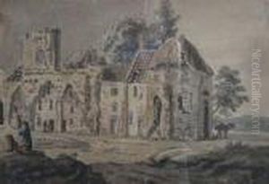 Figures Resting Before A Ruined Manor