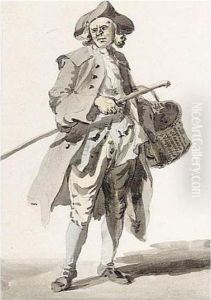 A Man With A Basket And Staff