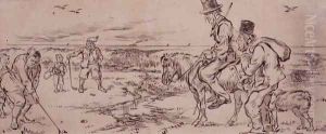 The Difficult Putt, illustration from Graphic magazine, pub. c. 1870 by Henry Sandercock