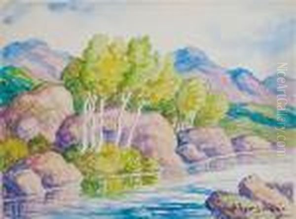 Sandzen, , Aspens By A Lake - view 1