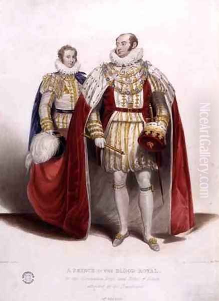 A Prince of the Blood Royal in the Coronation Dress and Robes of Estate Attended by his Trainbearer, 19th July 1821, engraved by Reynolds, 1824 - view 1