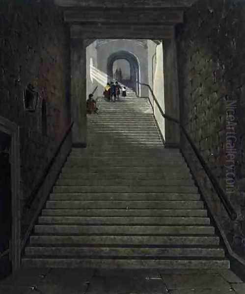 The Ancient Staircase, Windsor Castle, from Royal Residences, engraved by R. Reeve, pub. by William Henry Pyne 1769-1843, 1818 - view 1