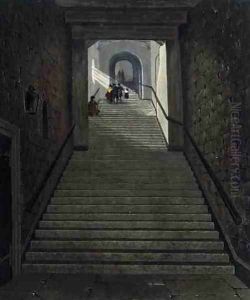 The Ancient Staircase, Windsor Castle, from Royal Residences, engraved by R. Reeve, pub. by William Henry Pyne 1769-1843, 1818