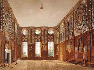 The Guard Chamber, Hampton Court, from The History of the Royal Residences, engraved by Richard Reeve b.1780, by William Henry Pyne 1769-1843, 1819