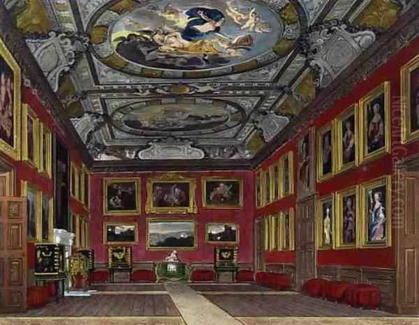 Queens State Bedchamber, Windsor Castle, from Royal Residences, engraved by J. Baily, pub. by William Henry Pyne 1769-1843, 1818 - view 1