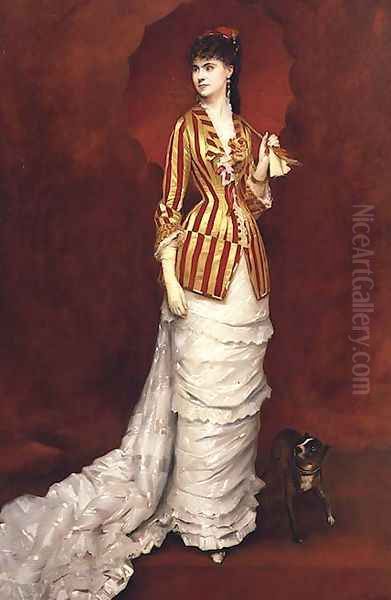 Portrait of a lady in a striped jacket with a parasol - view 1
