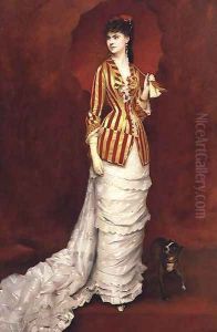 Portrait of a lady in a striped jacket with a parasol