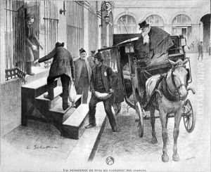 A deposit of crowns at the cash counter, engraved by Chaivire 19th century 1897 by Louis Remy Sabattier