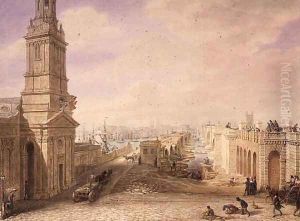 Old and New London Bridges, 1831 by George the Elder Scharf