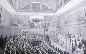 Sir Richard Westmacott 1775-1856 Presenting a Lecture on Sculpture at the Royal Academy of Arts, Somerset House in 1830, 1830 by George the Elder Scharf