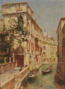 View Of A Gondola On A Canal, Venice by Rubens Santoro