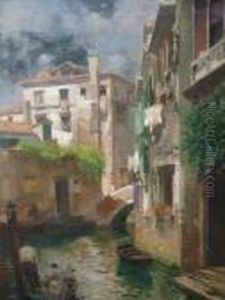 Venetian Canal Scene by Rubens Santoro
