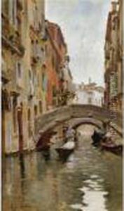 Gondola On A Venetian Canal by Rubens Santoro