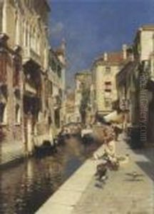 Women Walking Beside A Venetian Canal Women Walking Beside A Venetian Canal