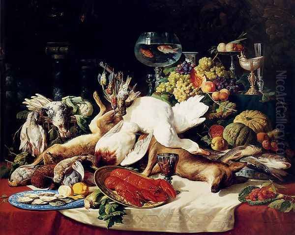 A Still Life With Fruit, Fish, Game And A Goldfish Bowl - view 1