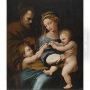 Holy Family With The Infant St. John The Baptist, Or "madonna Della Rosa" by Raphael