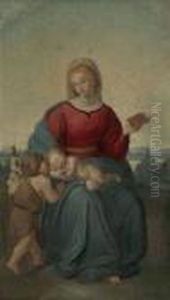Madonna Mit Schlafendem Jesuskind Und Johannesknaben In Landschaft by Raphael