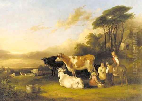 Children with a bird's nest in the pasture - view 1