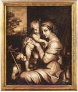 The Madonna And Child With An Infant St. John The Baptist, Engrisaille by Raphael